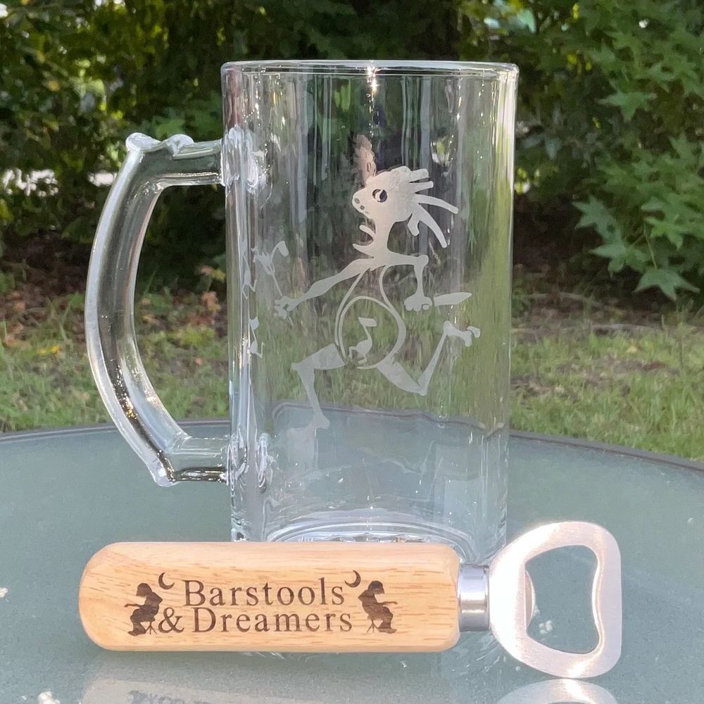 Etched Beer Mug Note eater with laser engraved wood handle WIDESPREAD PANIC
